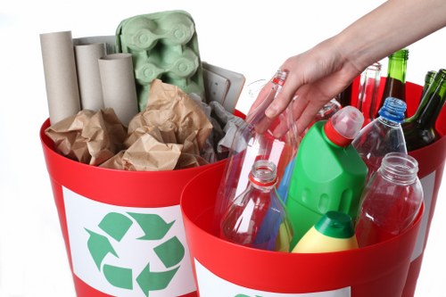 Organized waste collection bins in a neighborhood